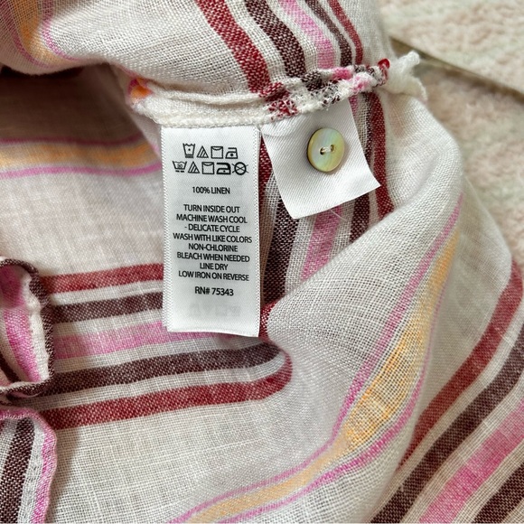 St Tropez West Linen Button-Up Tunic Blouse Top Roll Tab Sleeves XL Resortwear - Picture 4 of 15